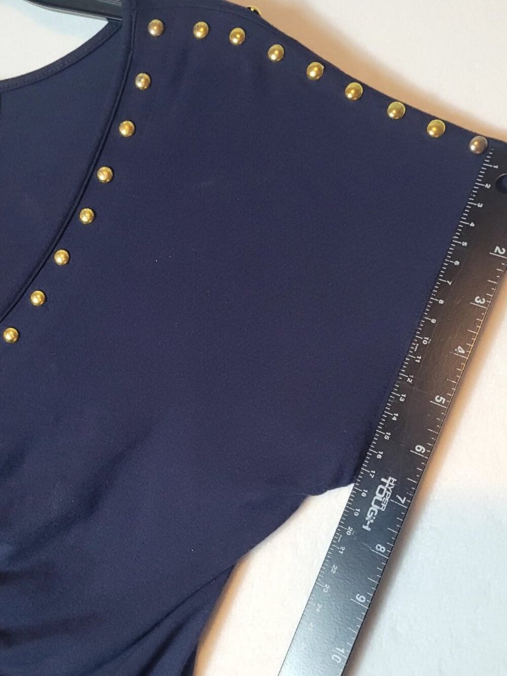 Carmen Marc Valvo Medium Navy Rayon Spandex Studded Top
